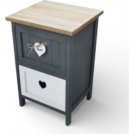 Comodino mobile in legno con 2 cassetti decorati antracite e bianco 30x28xH45 cm