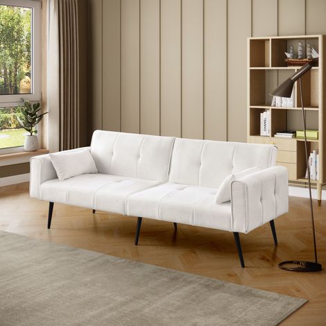 Divano letto futon convertibile in tessuto beige OKMYHOME (1/5)