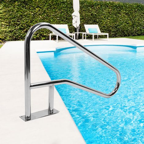 Maintenir de Piscine - Barre d'Accès Professionnel Inox 304 Antidérapant et Antirouille - Pour Escalier de Piscine Spa et Baignoire Balnéo - Taille 117.5x68cm avec Base 30x10cm (1/4)