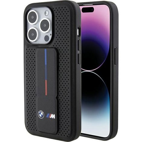Coque BMW Grip Stand lisse et perforée pour iPhone 15 Pro (noire) (1/5)