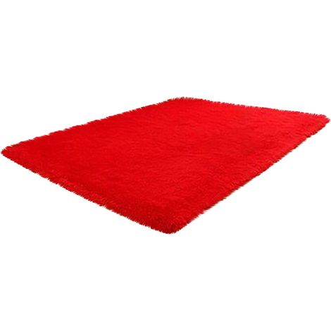 1 Tapis shaggy, texture douce, design moderne, couleur rouge, pour chambre, salle de bain, décoration intérieure (1/5)