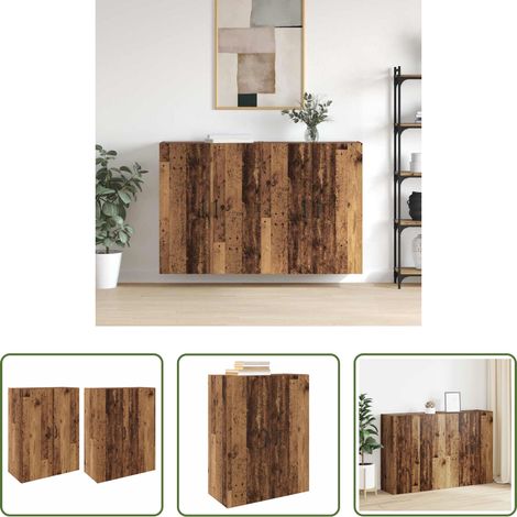 Wandregal Holz - Wandschrank 2 pcs Altholz 69,5 x 34 x 90 cm Holzwerkstoff (1/5)