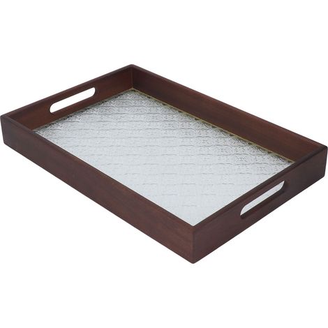 Plateau de service en bois de noyer et verre vintage pour gâteaux, pains, petits-déjeuners et collations. Élégant plateau rectangulaire. (1/5)