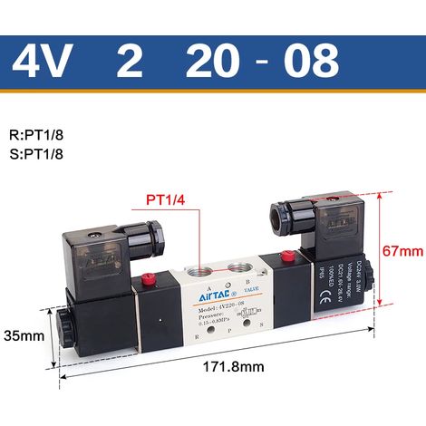 (4V220-08-AC110V) Électrovanne pneumatique de qualité supérieure, commande directionnelle, vanne magnétique (1/5)
