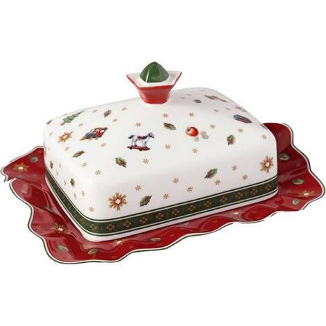 Toy's Delight Beurrier Multicolore, Compatible Micro-Ondes, Article de Noël Déco Interieur Maison, Décoration Noël Table, Porcelaine Haut de Gamme (1/5)