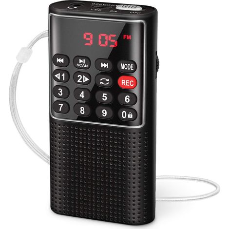 J-328 Tragbares Radio, kleines wiederaufladbares tragbares Radio mit Aufnahmefunktion, tragbarer UKW-Radiosender unterstützt MP3/TF/AUX/USB-C (schwarz)