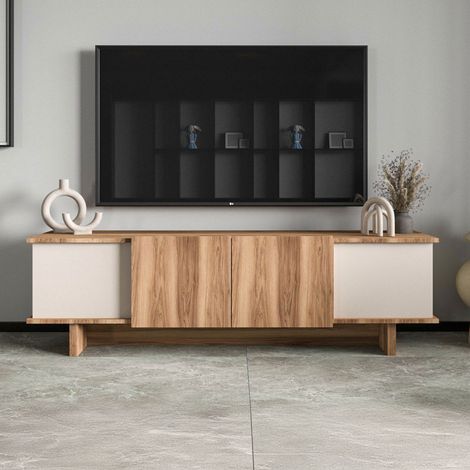Mobile TV di design con armadietti in effetto legno e aspetto beige 180cm BRONA (1/4)