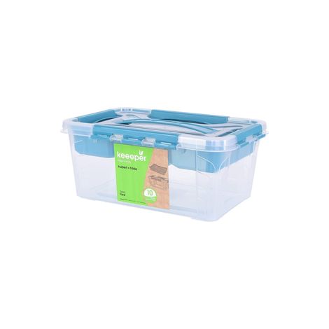 Caja de almacenaje de 4,2 litros, tapa con asa, 29x19x12,4, colección hubert azul
