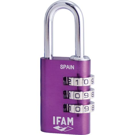 IFAM - Lucchetto a Combinazione Col Combi, 30 mm, Colore Viola, Massima Sicurezza, Ideale per Valigie e Armadietti della Palestra o della Scuola, con Chiave e Più di 1.000 Combinazioni, Leggero (1/5)
