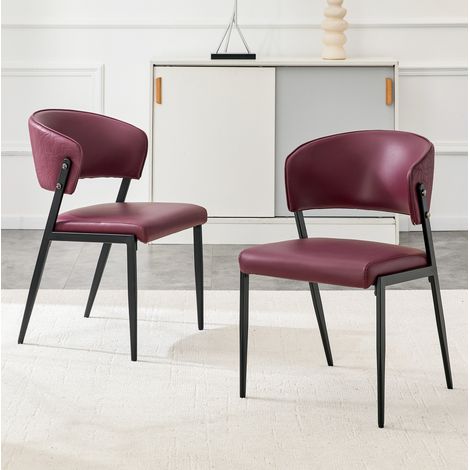 Silla de comedor moderna, lote de 2, en PU rojo con estructura metálica HAVRYA (1/5)
