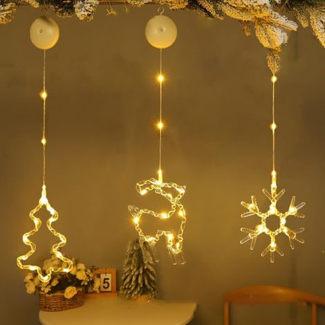 Guirlandes lumineuses de Noël pour fenêtre, décorations de Noël pour fenêtre, flocons de neige à LED, décorations de fenêtre Joyeux Noël pour intérieur et extérieur, lot de 3 (1/4)