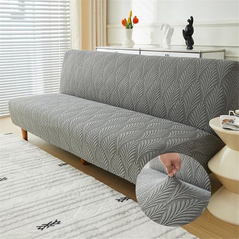 Funda elástica Click Clack para sofás de 2/3 plazas, diseño de hojas jacquard, funda para sofá sin brazos, funda para sofá cama que cubre completamente, protector de sofá plegable (Gris oscuro, M: 160 (1/4)