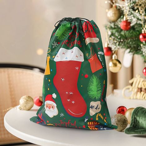 Sac Cadeau Noël - Non Tissé - 55 x 40 cm - Fermeture Par Cordon - Réutilisable - Pour Emballage Fête Et Rangement Quotidien - Lot De 1 (1/5)