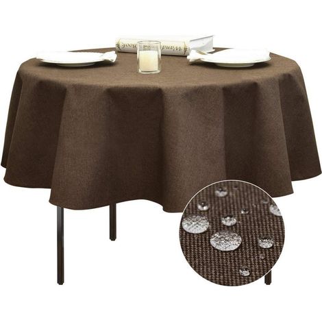 Runde Tischdecke Dunkelbraun 120 cm, schmutzabweisend, Leinenoptik