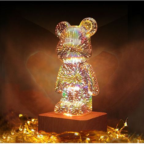3D Firework Bear Night Light 8 Colors Changing LED Bear Light-Up Lamp Table Decoration Gift for Girls and Children (1/5)