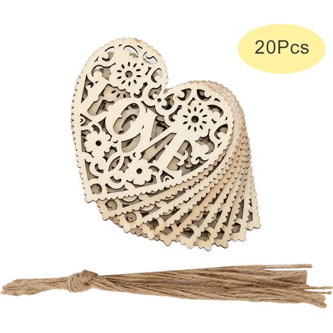 20 Pièces Cœurs Évidés en Bois avec Lettres L O V E, Décorations à Accrocher Artisanales DIY, Forme Cœur 80x80 (1/5)