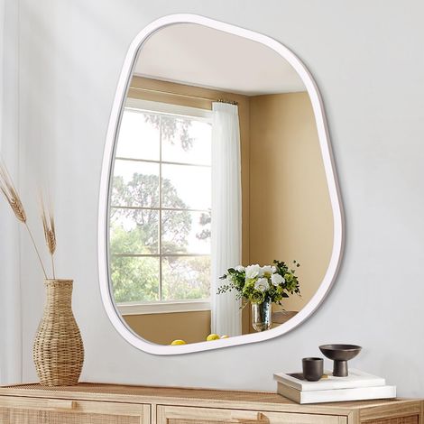 Miroir asymétrique irrégulier Miroir Mural Ovale Moderne en Bois Forme Unique sur Le Mur Miroir décoratif pour Salon, Chambre à Coucher, Salle de Bain 40 x 30 CM (1/5)