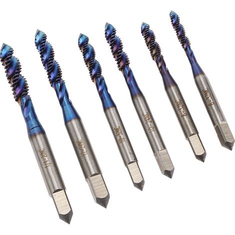 Jeu de 6 forets taraudés à goujure hélicoïdale standard US, revêtement nano bleu, pour tiges rondes et carrées