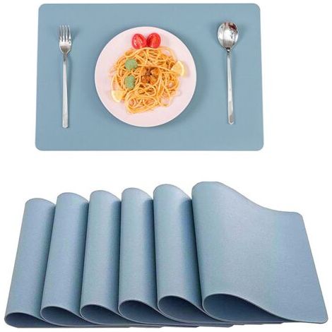 (Gris Bleu)Sets de Table en Cuir, Lot de 6 Sets de Table Lavable imperméables Rectangulaire Sets de Table Résistant à la Chaleur, 45 × 30cm