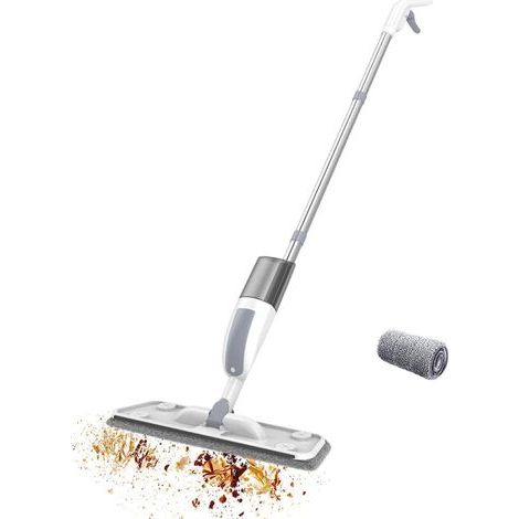 Balai pulvérisateur rechargeable - Balai de nettoyage à sec et humide avec housse lavable - Balai plat pour appartement, stratifié, carrelage, maison, cuisine et chambre à coucher (1/5)