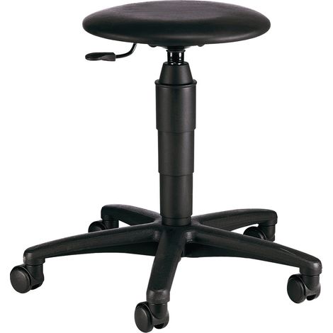 Tabouret pivotant avec roulettes, rembourrage en cuir synthétique, noir, hauteur d'assise 420-550 mm (1/4)