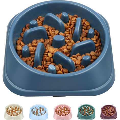Gamelle à vitesse lente pour petits chiens - antidérapante, anti-ballonnement, anti-étouffement - bleu foncé (1/5)