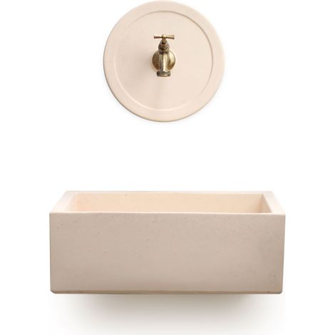 Lavello Rettangolare da Esterno 45x35 cm con Rosone Installazione a Muro in Cemento Madrid Rosa Antico (1/5)