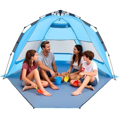 VEVOR Pop-Up Strandmuschel Sonnenschutz für 4 Personen, UPF 50+ Schutz, Tragbares Strandzelt mit Tragetasche & Bodenverankerungen, Leichter Strandsonnenschirm für Camping Angeln Picknick, Sonnenzelt (1/5)
