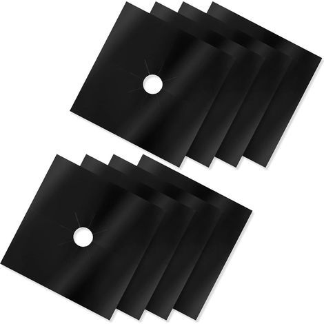 Set of 8, 27 x 27 cm (black) reusable, double-layered, heat-resistant, non-stick gas stove protectors for quick kitchen cleaning (1/5)