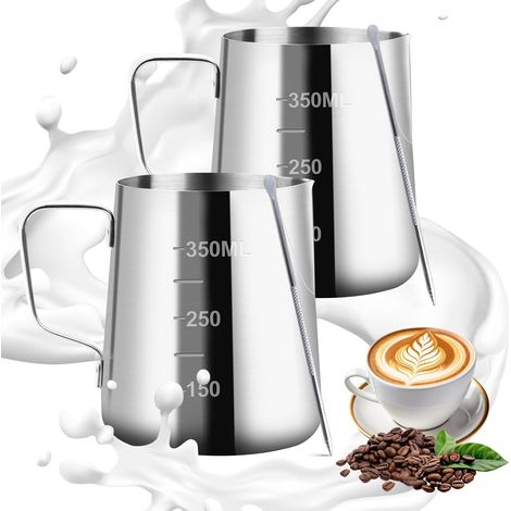 2 Pièces Pichet Lait, Acier Inoxydable 304, Graduation Intérieure, Bec Anti-Goutte, Pour Cappuccino Et Latte Art (1/5)