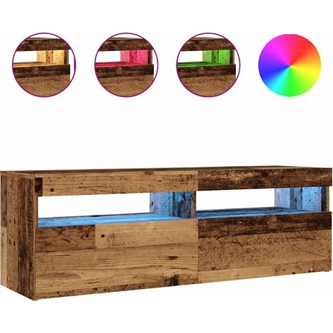 Meuble TV,Banc TV,Armoire TV avec lumières LED vieux bois bois d'ingénierie CFW114174 (1/5)