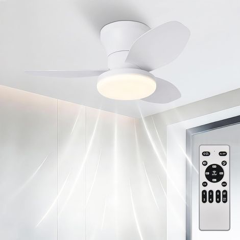 Ventilateur de plafond avec lumière et télécommande, ventilateur de salon à 5 lames à intensité variable, plafonnier pour chambre,plafond,Blanc,65cm (1/4)