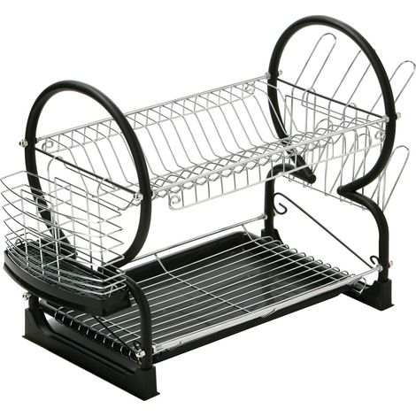 Interiors by Premier Black 2 Tier Dish Drainer, Modern Chrome and Black Dish Drainer, Stylish Dish Drainer with Drip Tray (1/5)