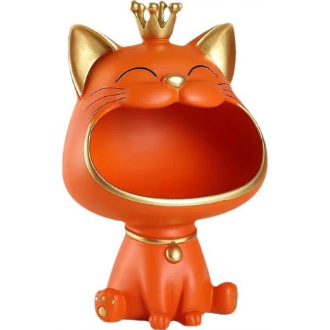 Statue Chat Sculpture Stockage Boîte Rangement Petits Objets Décoratifs Chat Maison Salon Entrée Orange (1/5)