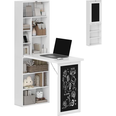 Bureau Informatique Pliable avec Bibliothèque 98x51x153cm Blanc (1/5)