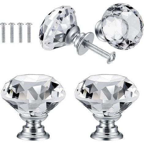 Poignées de meubles en cristal élégant - Ensemble de 4 pièces pour tiroirs, armoires et portes - Poignées décoratives de 30 mm (1/5)