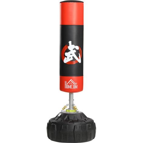 Sac de frappe autoportant, support de boxe pour adultes, grande base lestable avec du sable (60 kg) ou de l'eau (50 kg), ressorts amortisseurs pour l'entraînement physique à domicile, Ø 60 x 180 cm, n (1/5)