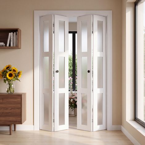 VEVOR Porta a Libro per Armadio a 4 Pannelli Dimensioni 1219 mm x 2032 mm, Scorrevole a 3 Ante in Vetro Satinato, con Kit di Ferramenta in Metallo e Robusto Telaio in Composito, per Camere da Letto (1/5)