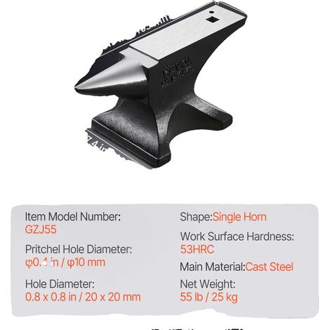 Enclume à corne unique, acier coulé durable, stabilité améliorée, 25 KG (1/2)