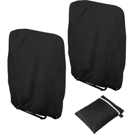 Housse de chaise de jardin pliante - Lot de 2 pièces - 110 x 71 cm - Housse de protection imperméable pour chaise de camping et fauteuil inclinable - Noir - Avec cordon de serrage et sac de rangement