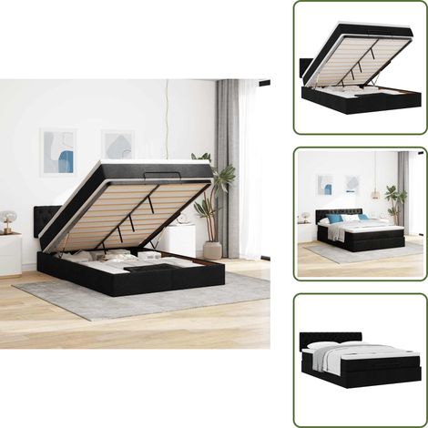 vidaXL Ottoman-Bett mit Matratze Schwarz 140x200 cm Stoff (1/5)