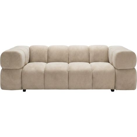 GUSTAVE - Canapé droit velours lisse 3 places Beige (1/5)