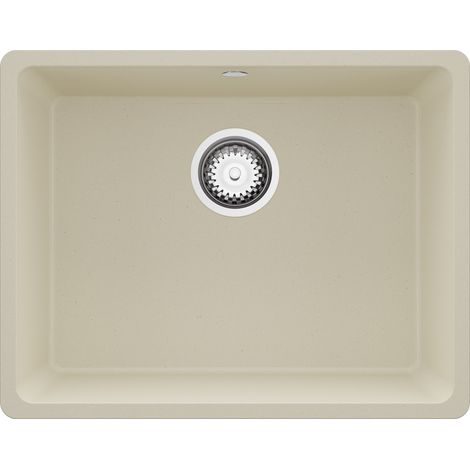 PRIMAGRAN Evier Cuisine en Granit 56x44cm,Lavabo 1 bac + Kit de Vidage, Évier à Encastrer au meuble 60cm - Venise Slim Easy, Beige (1/5)