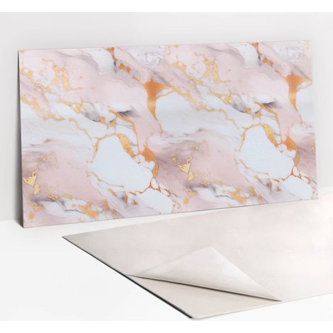 Panneaux muraux autocollants en vinyle imperméable - Marbre pastel et or 100 x 50 cm (1/5)