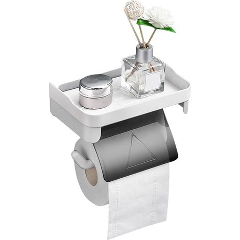 Porte-Rouleau de Papier avec Plateau Adhésif sans Percer pour Cuisine et Salle de Bain - Support de Papier Toilette Gris/ABS (1/5)