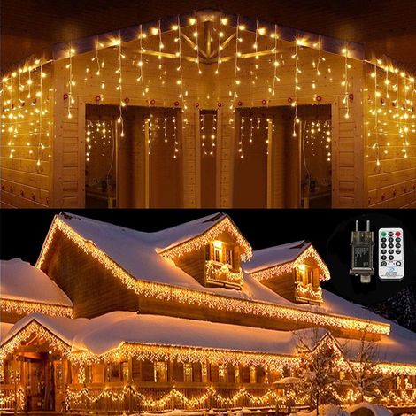Rideau Lumineux 432 LED, 10M Guirlande Lumineuse Exterieur Noel, Adaptateur vec Télécommande, 8 Modes D'éclairage, Decoration Noel Exterieur pour Mariage, Balcon, Pergola, Fêtes (Blanc Chaud)