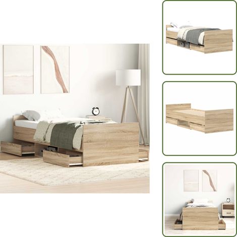 The Living Store Cadre de lit sans matelas chêne sonoma 90x190 cm - Cadre De Lit - Lit Simple - Lit En Bois - Meuble De Chambre - Rangement Sous Lit
