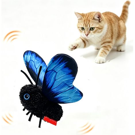 Jouet pour chat papillon automatique, canne à chat interactive avec insecte simulé, jouet d’exercice pour chat, 1785, bleu (1/5)