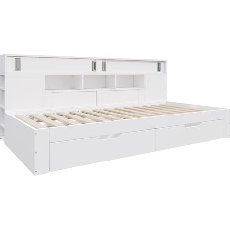 Letto contenitore multifunzione 140x200 cm in MDF bianco con cassetti e ripiani MODENUIT (1/5)