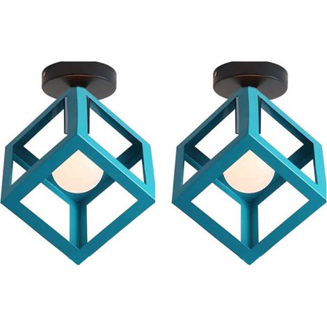 (2X)Lampe De Plafond En Forme De Cube Luminaire Plafonnier Moderne Plafonnier Vintage Rétro Bleu (1/5)